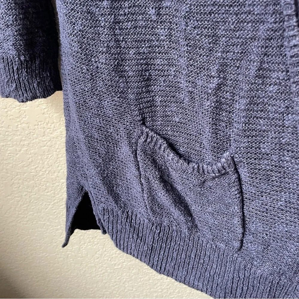 Loft Womens Medium Navy Blue Linen Cotton Open Front Knit Cardigan Boho Coastal